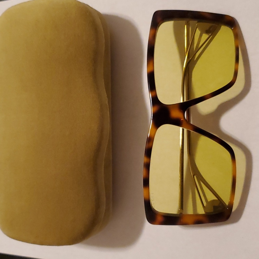Gucci Havana Brown/Gold and Yellow Womens Sunglasses - NWT - Picture 2 of 13